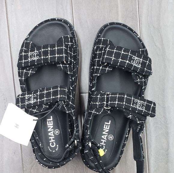 chanel tweed and lambskin sandals